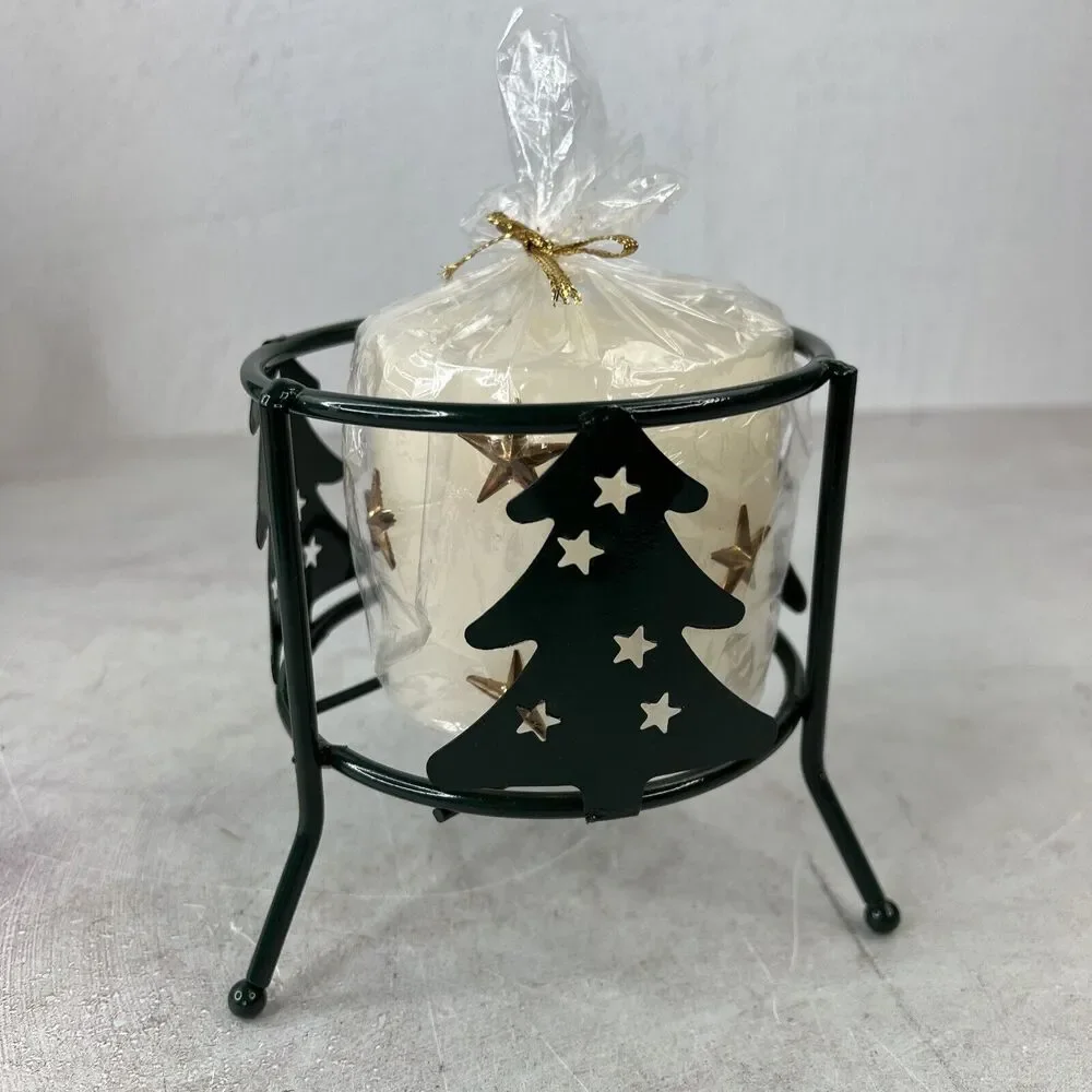 Metal Christmas tree candle holder With Candle Holiday Decor Country MCM